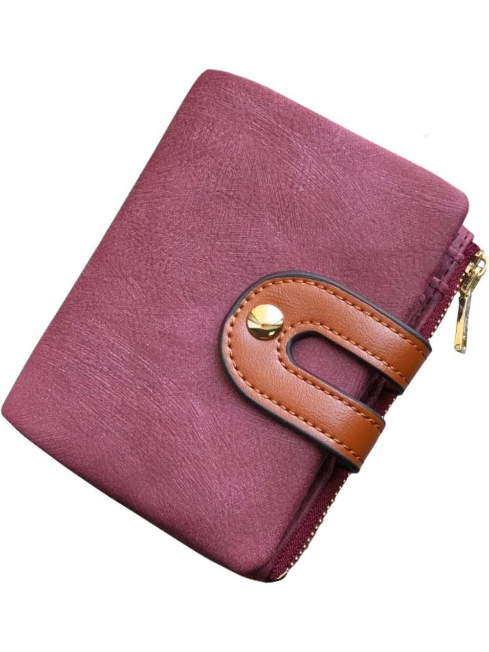 RFID Small Bifold Leather Wallet for Women - Mini Zipper Coin Purse & ID Pocket